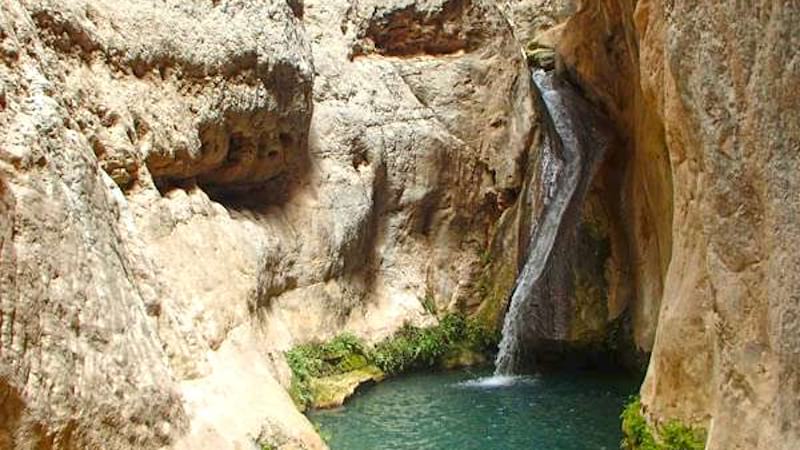 small waterfall in reghez canyon in spring near shiraz